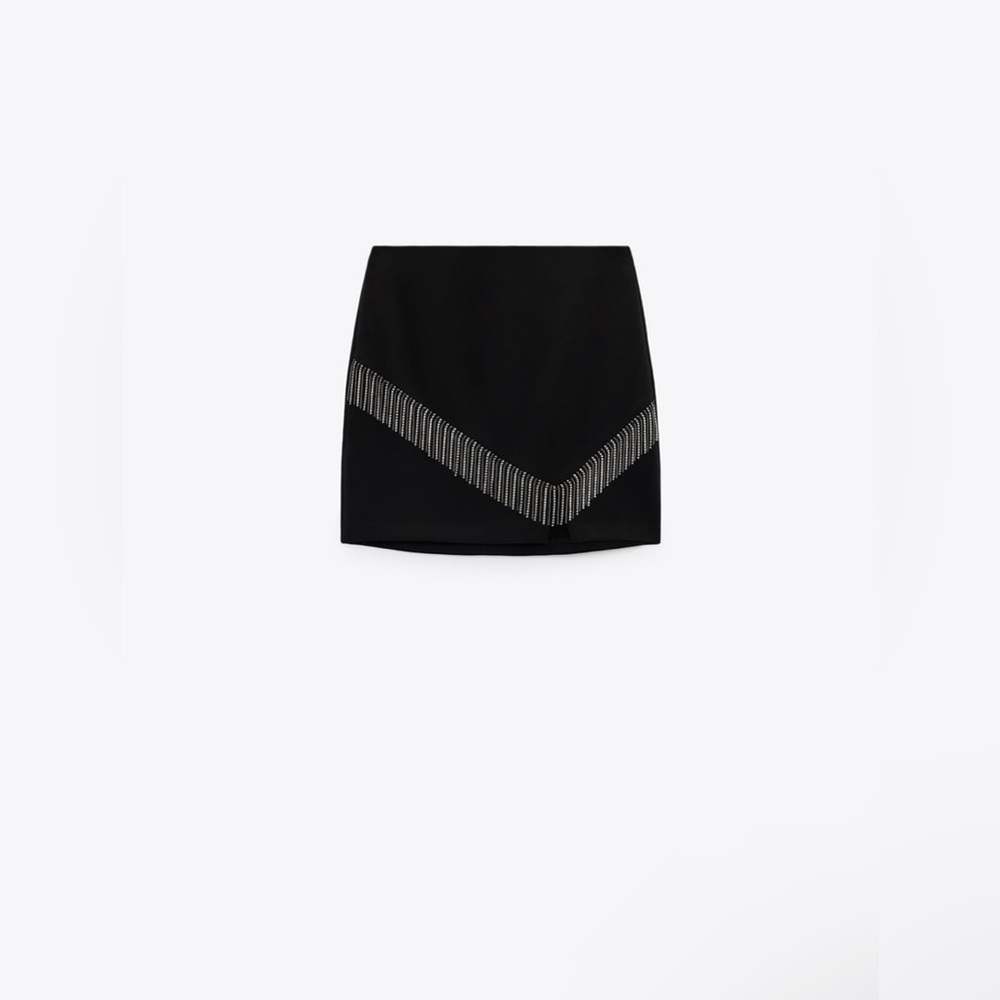 ZARA WOMAN NWT BLACK RHINESTONE FRINGED MINI SKIRT MEDIUM. - Picture 4 of 6